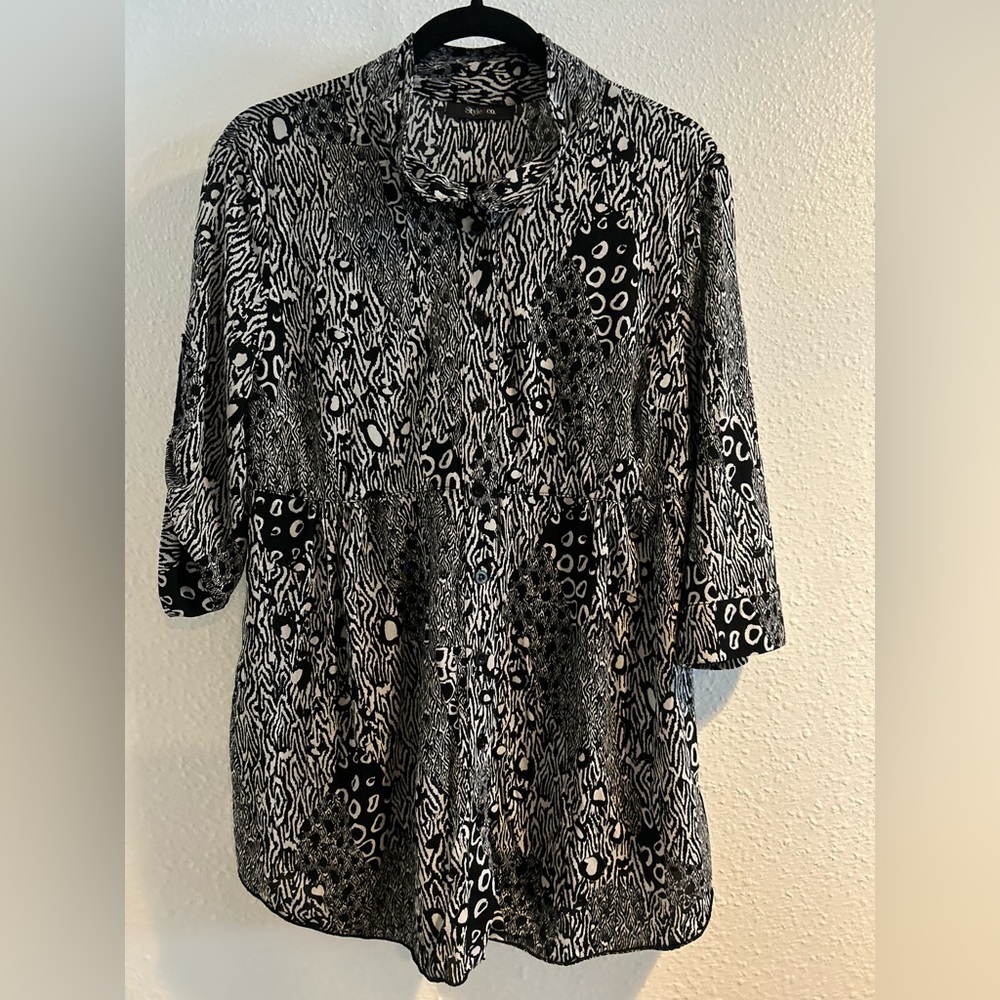 Style & Co. Monochrome Abstract Blouse Size Large